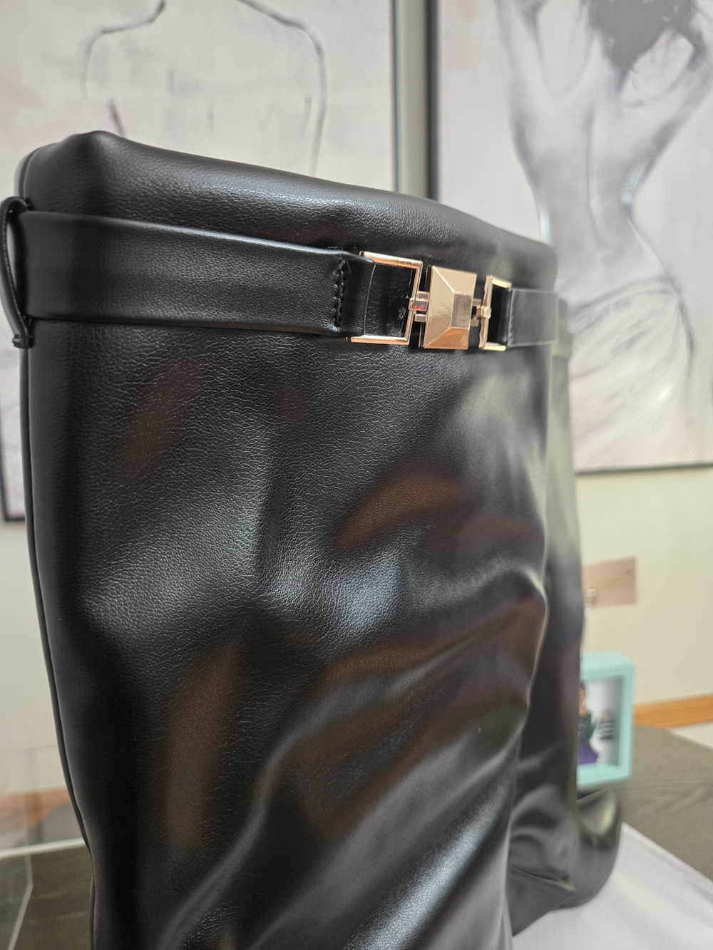 NWOB Dominique Nicole Zayla Black Tall Wedge Boots Size 12W - Picture 2 of 16